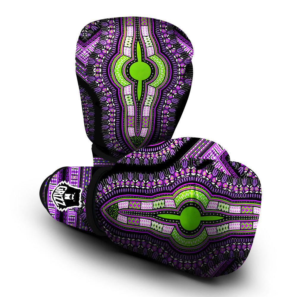 African Dashiki Purple And Black Print Boxing Gloves-grizzshop