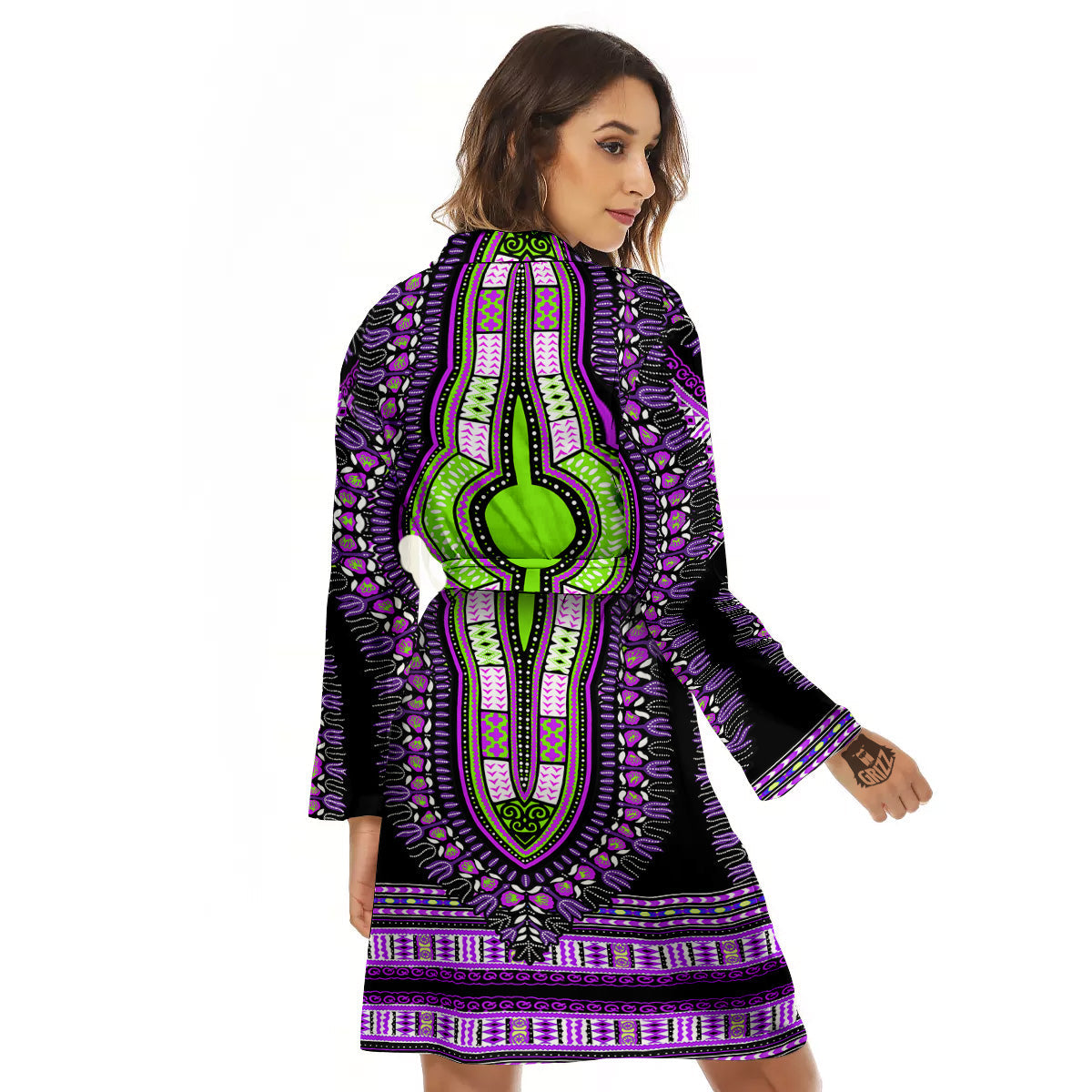 African Dashiki Purple And Black Print Women's Robe-grizzshop