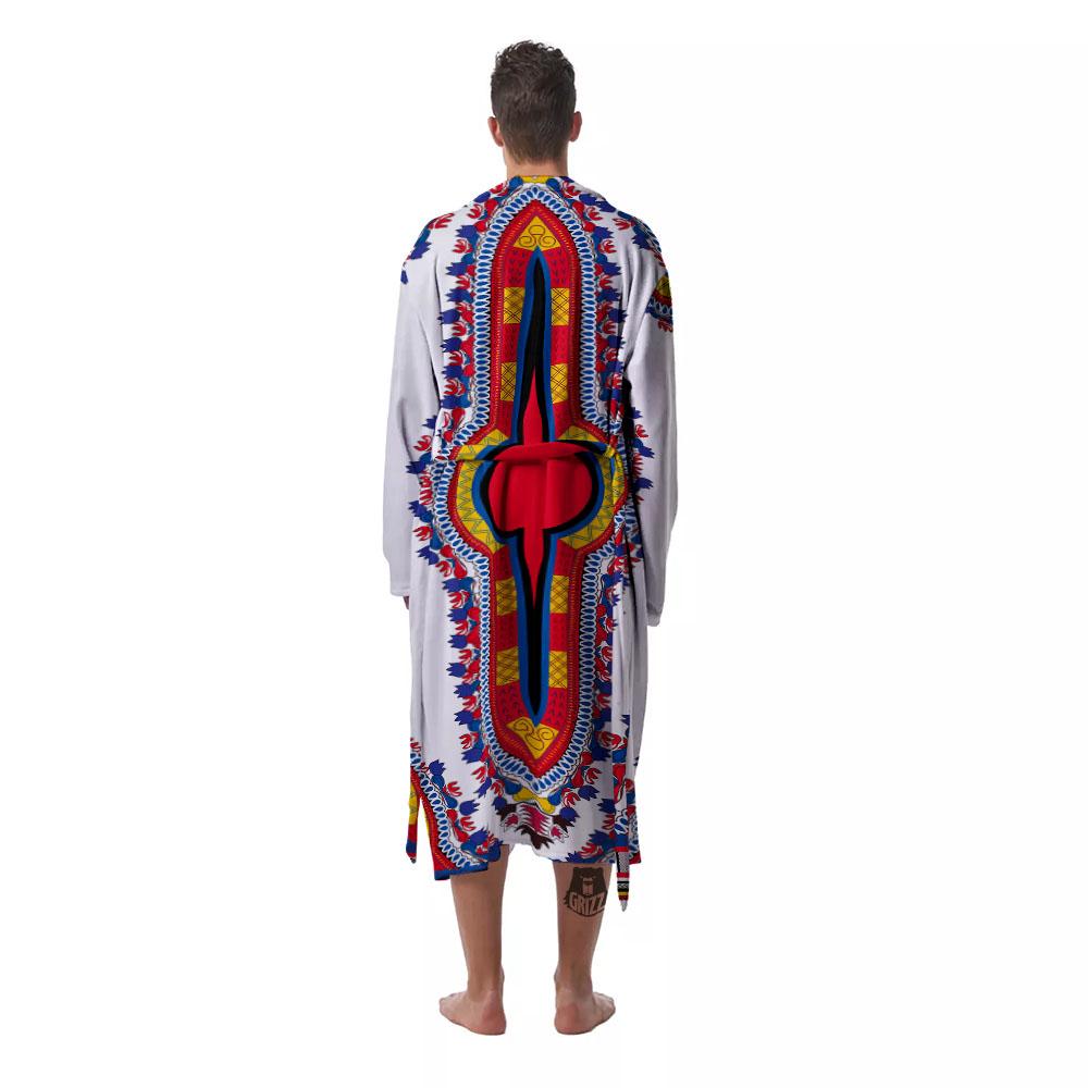 African Dashiki White And Red Print Men's Robe-grizzshop