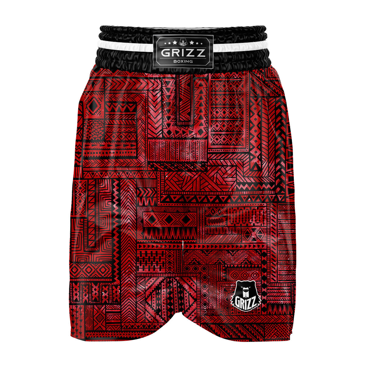 African Ethnic Black And Red Print Boxing Shorts-grizzshop