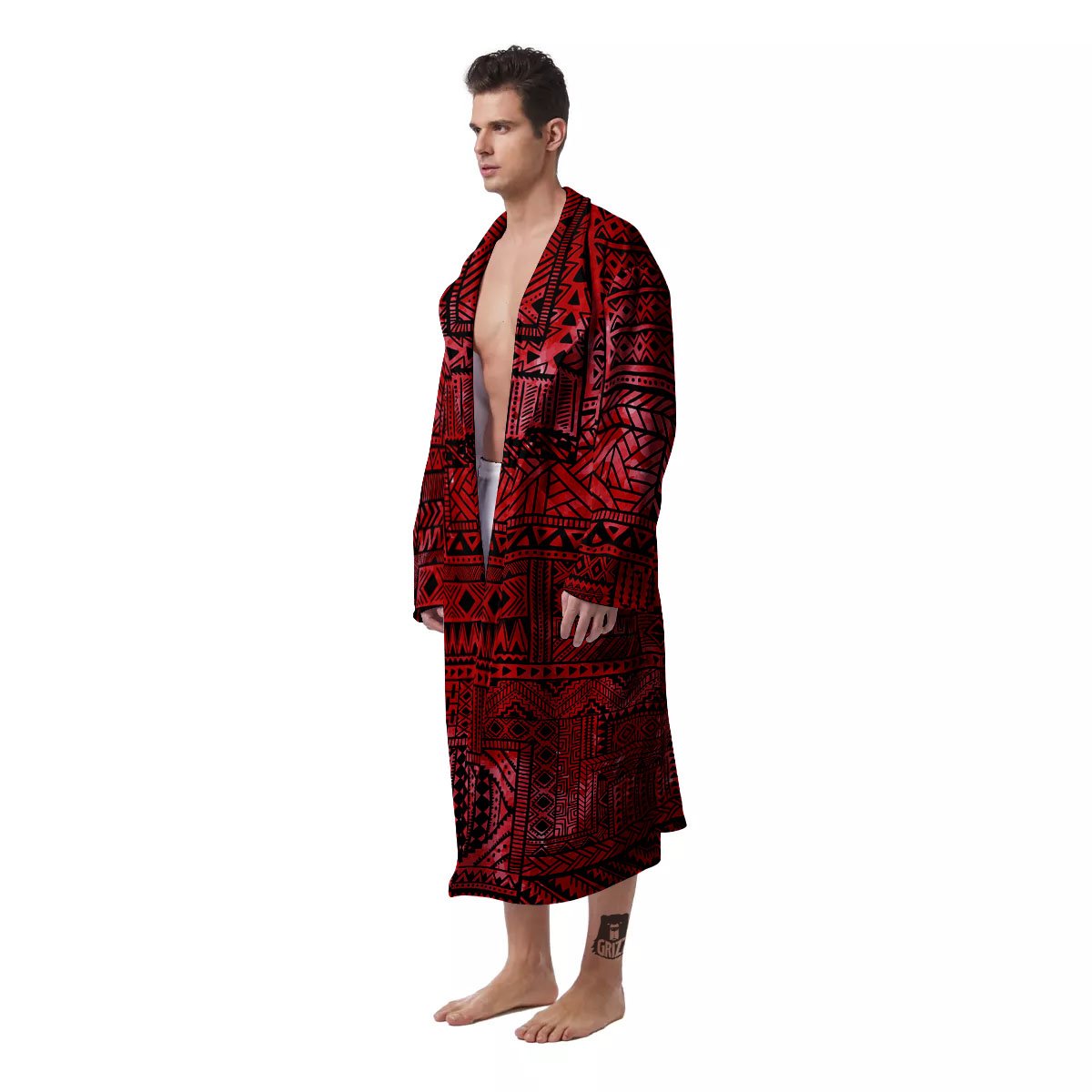 African Ethnic Black And Red Print Men's Robe-grizzshop