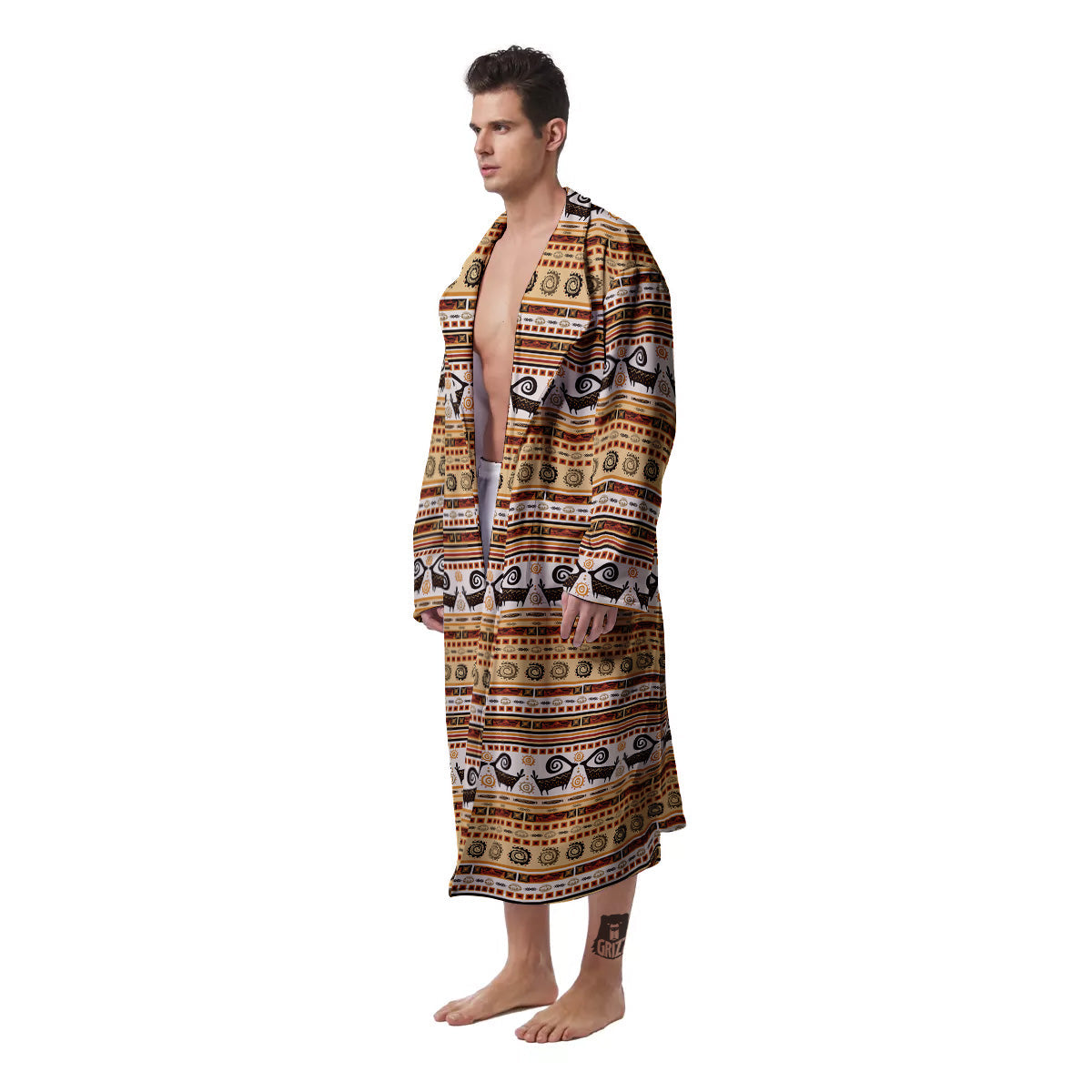 African Ethnic Brown Print Pattern Men's Robe-grizzshop