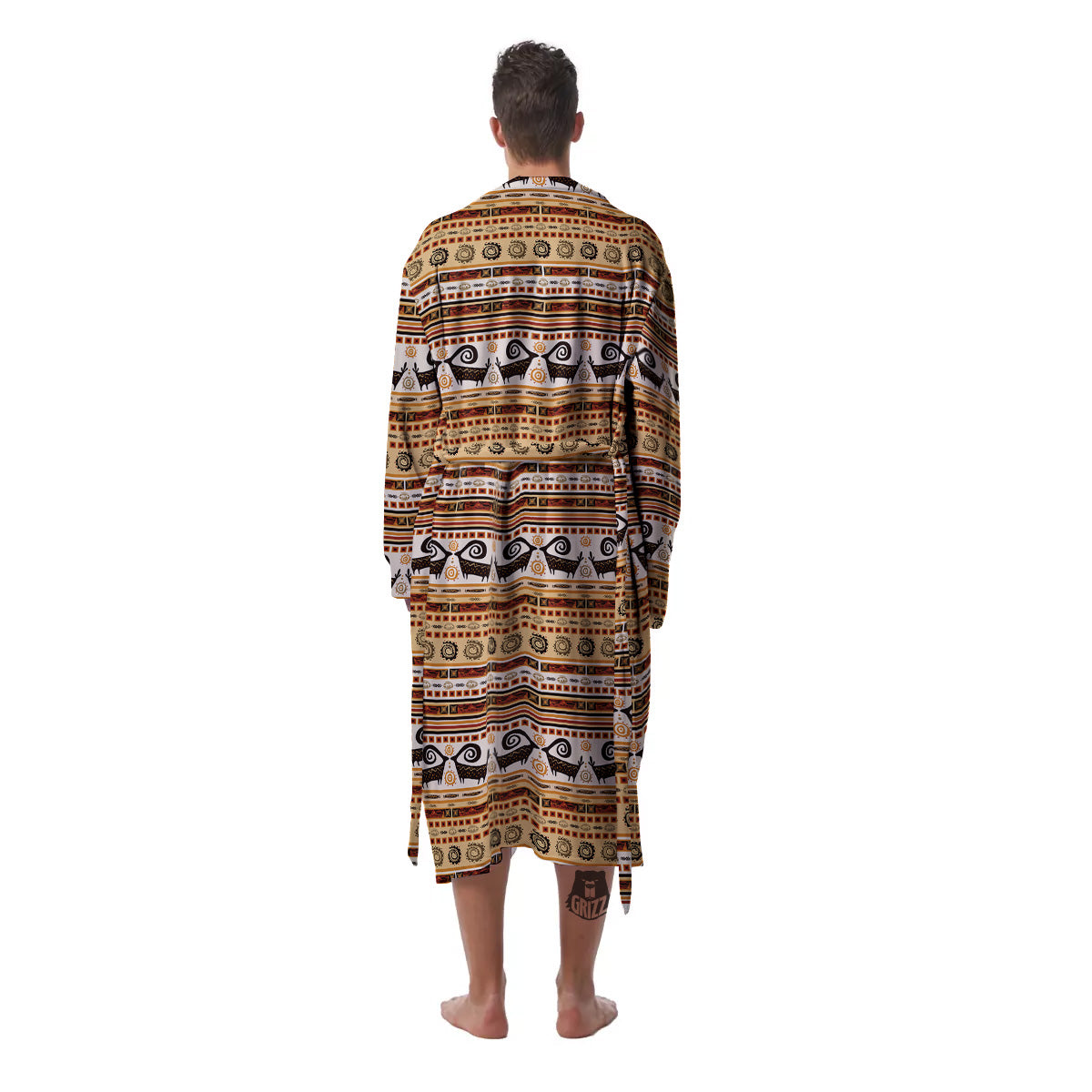 African Ethnic Brown Print Pattern Men's Robe-grizzshop