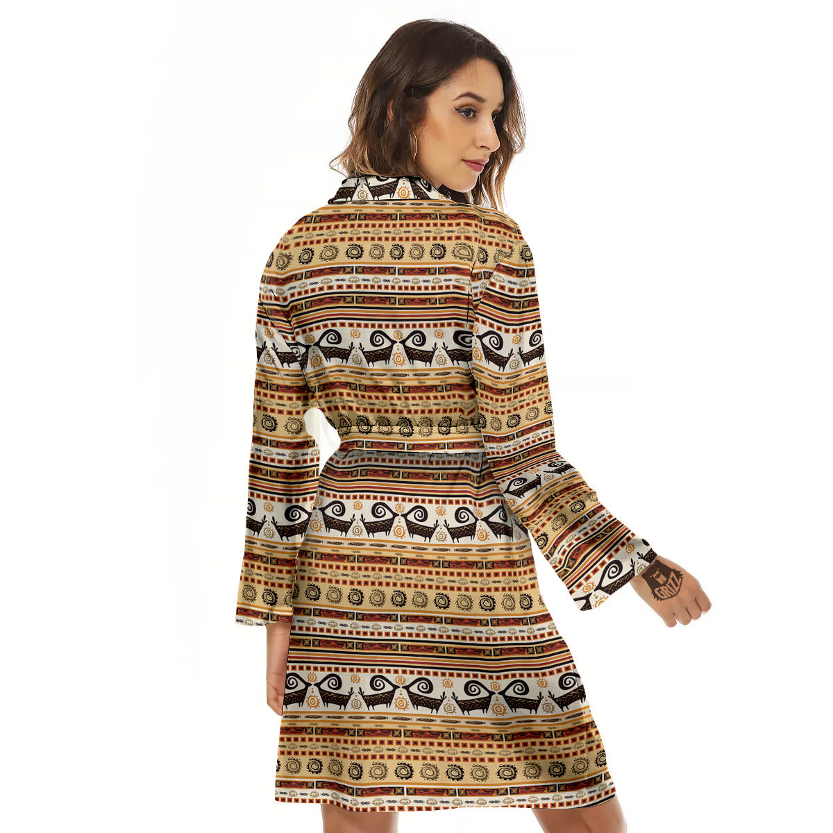 African Ethnic Brown Print Pattern Women's Robe-grizzshop