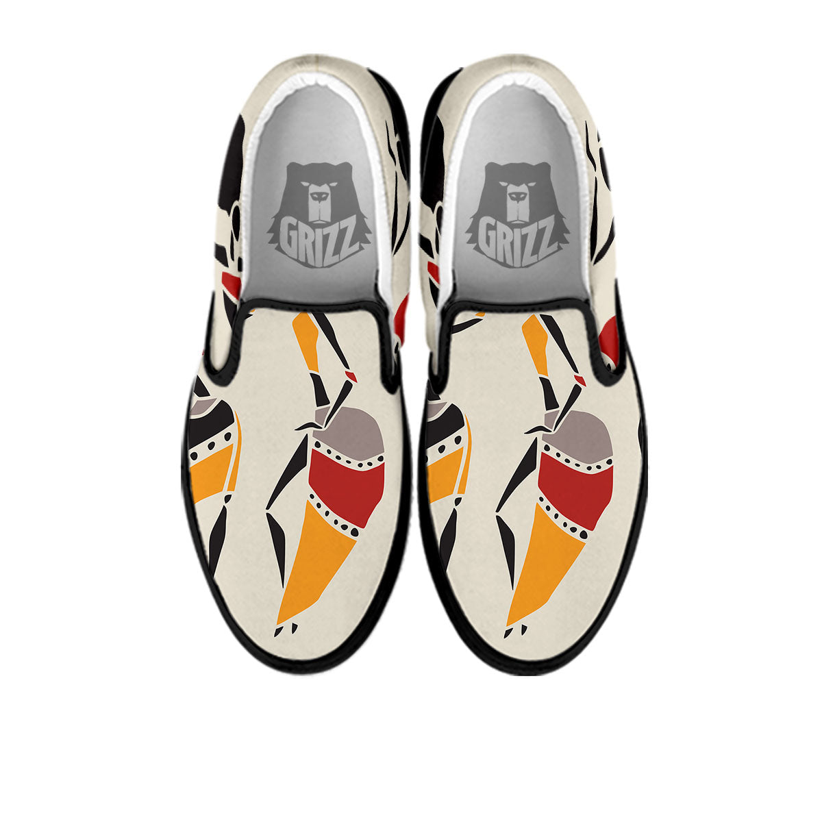 African Ethnic Girl Print Black Slip On Shoes-grizzshop