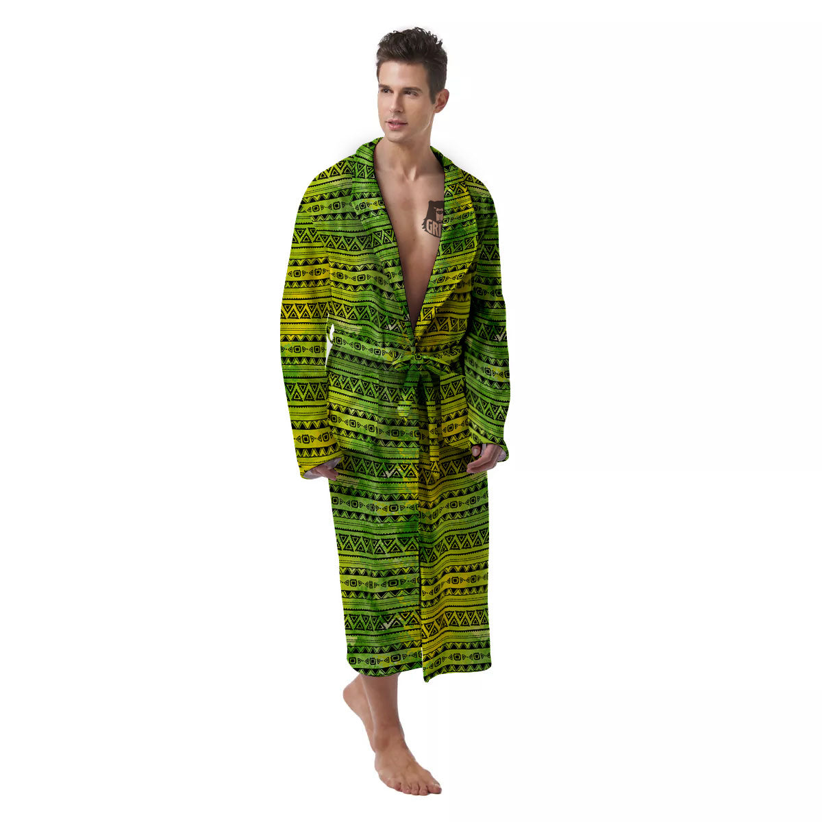 African Ethnic Green Print Men's Robe-grizzshop