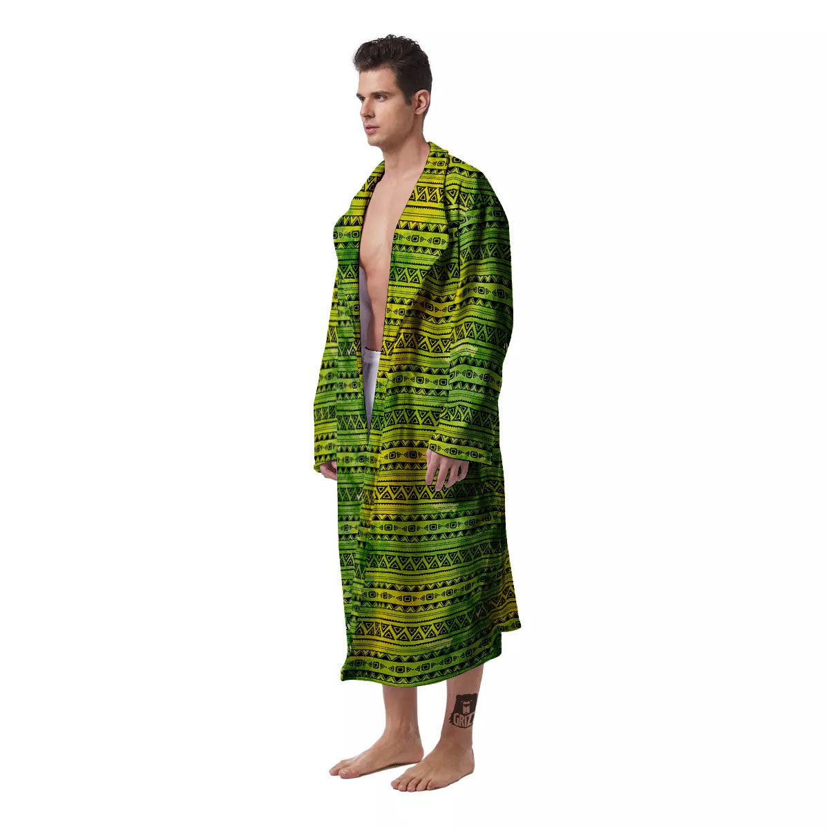 African Ethnic Green Print Men's Robe-grizzshop