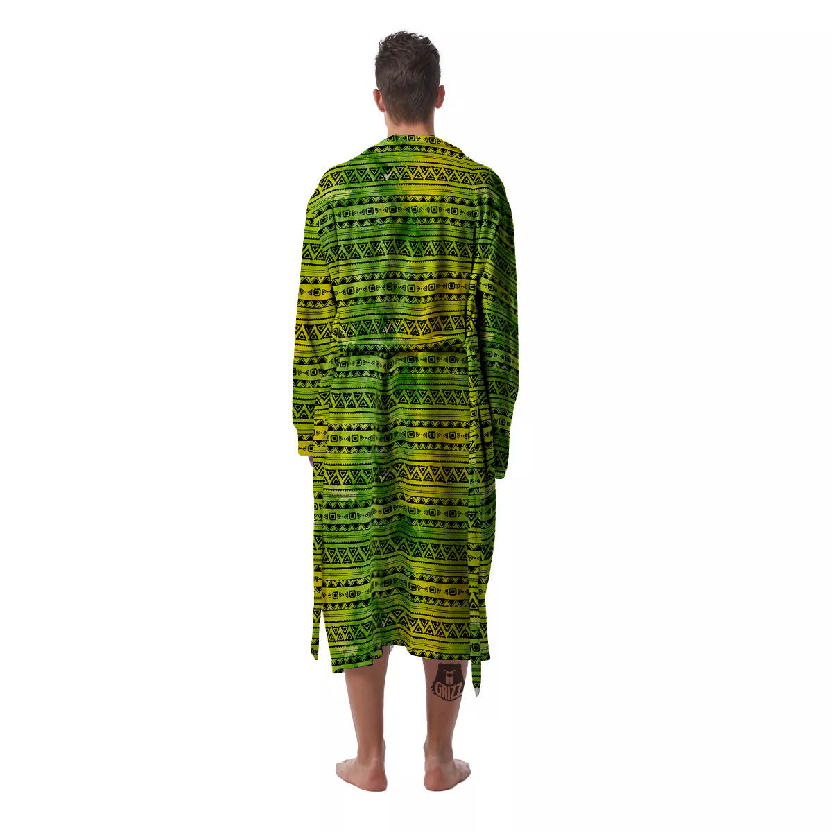 African Ethnic Green Print Men's Robe-grizzshop
