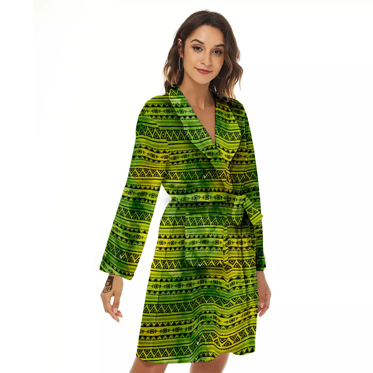 African Ethnic Green Print Women's Robe-grizzshop