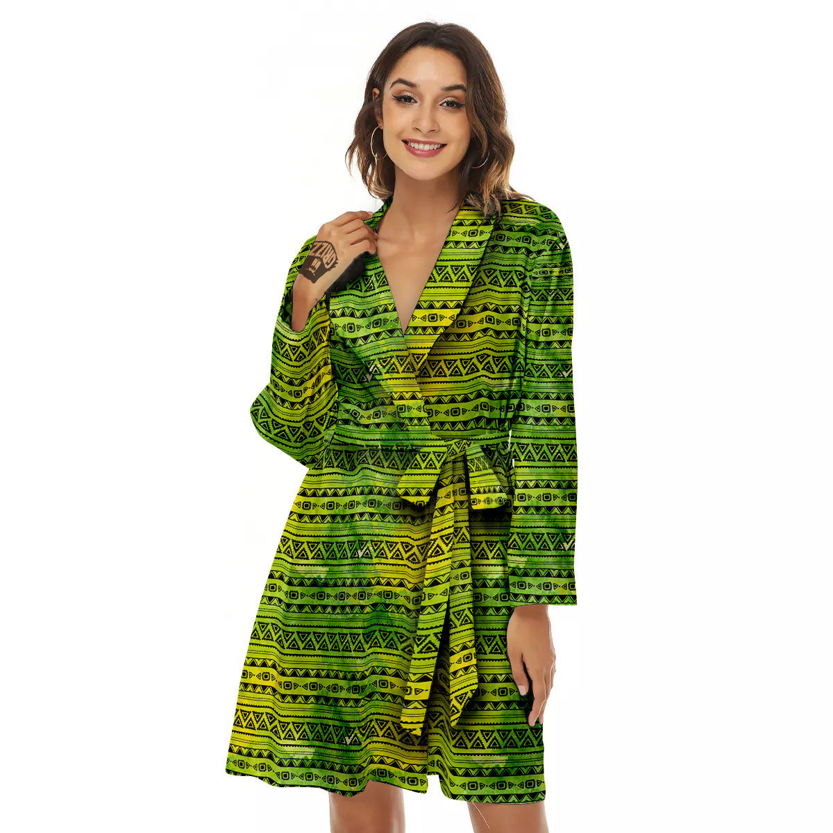 African Ethnic Green Print Women's Robe-grizzshop