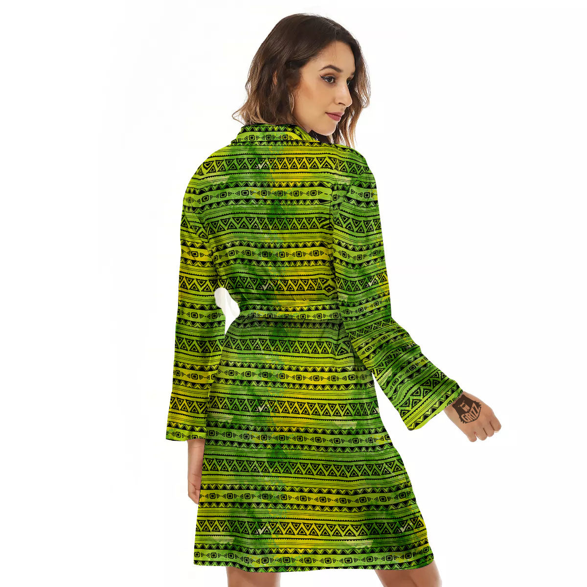 African Ethnic Green Print Women's Robe-grizzshop
