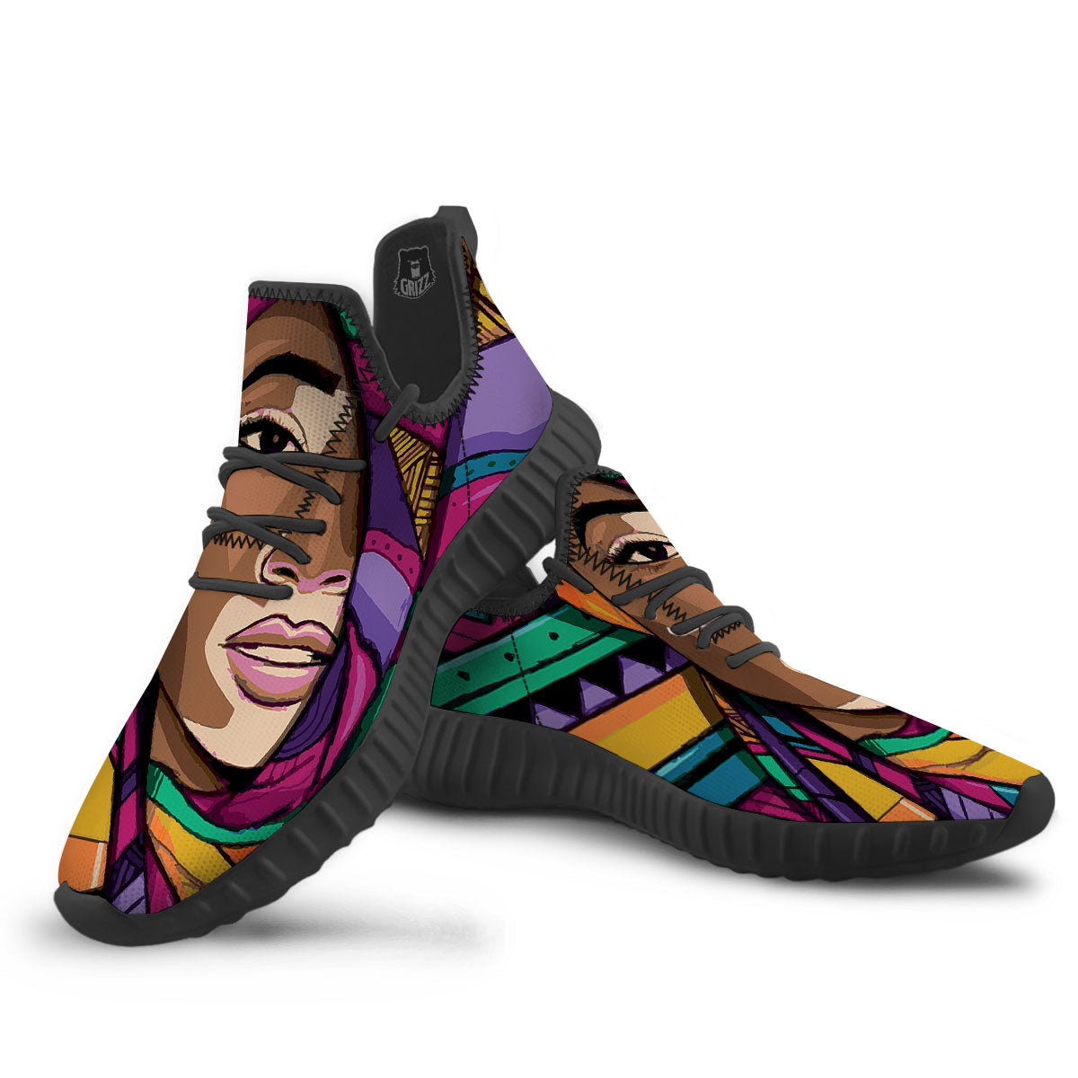 African Girl Art Print Black Walking Shoes-grizzshop