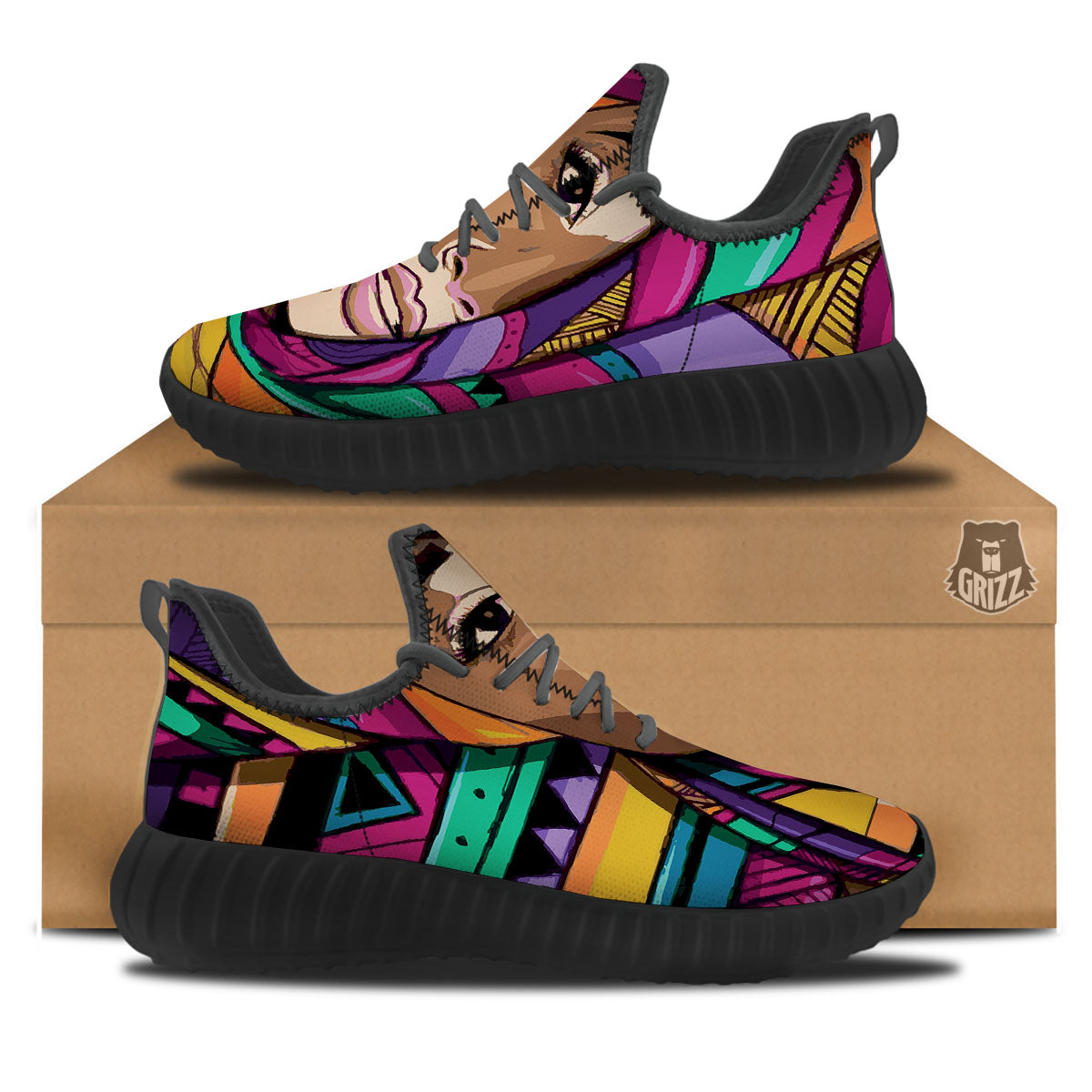 African Girl Art Print Black Walking Shoes-grizzshop