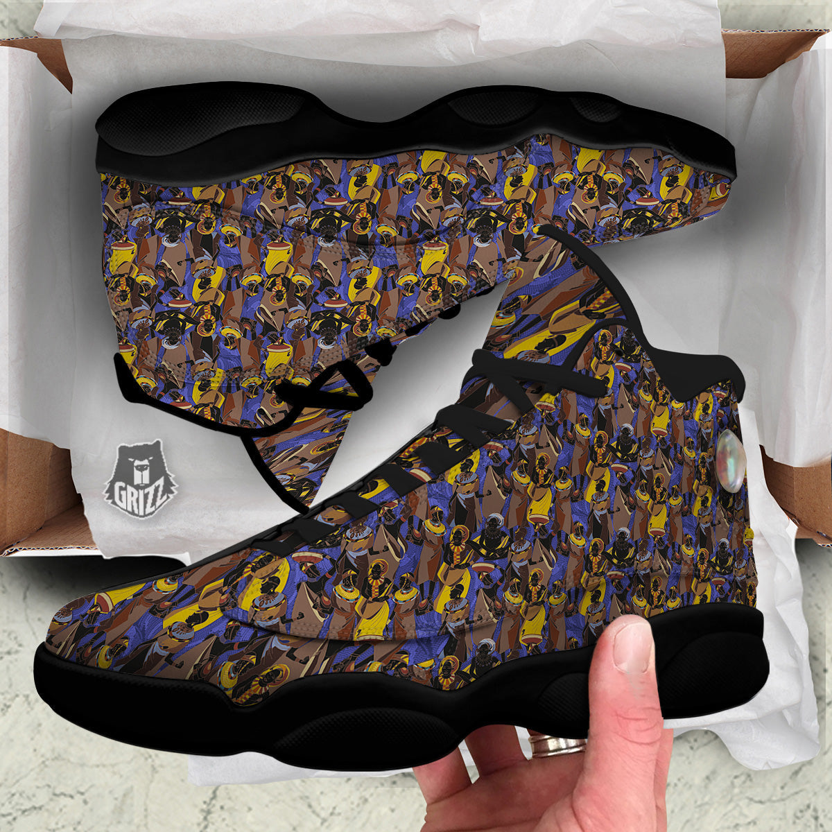 African Girl Art Print Pattern Black Basketball Shoes-grizzshop