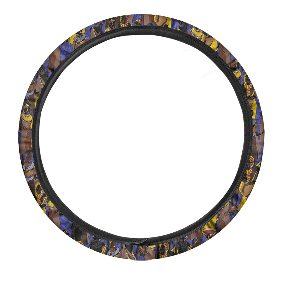 African Girl Art Print Pattern Car Steering Wheel Cover-grizzshop
