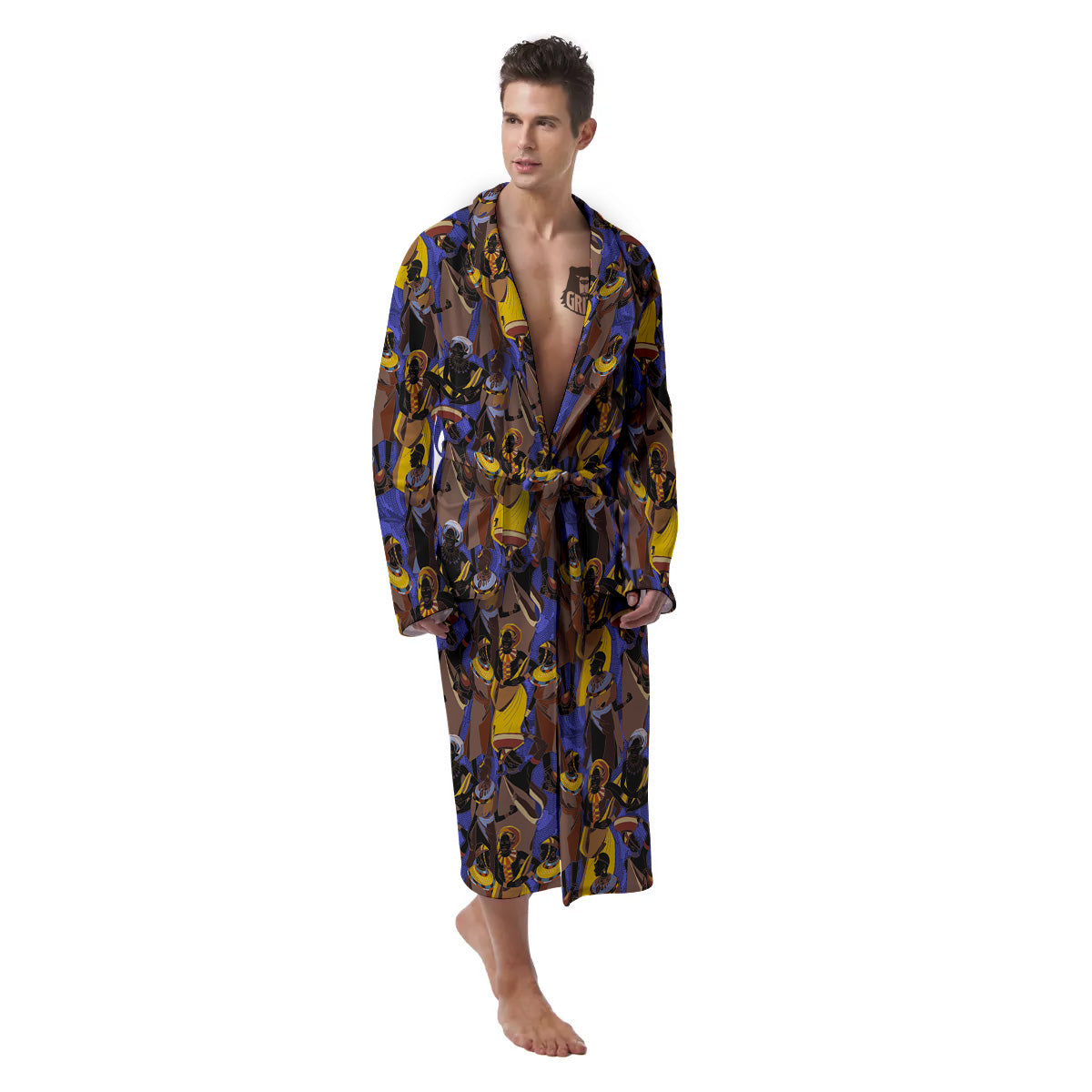 African Girl Art Print Pattern Men's Robe-grizzshop