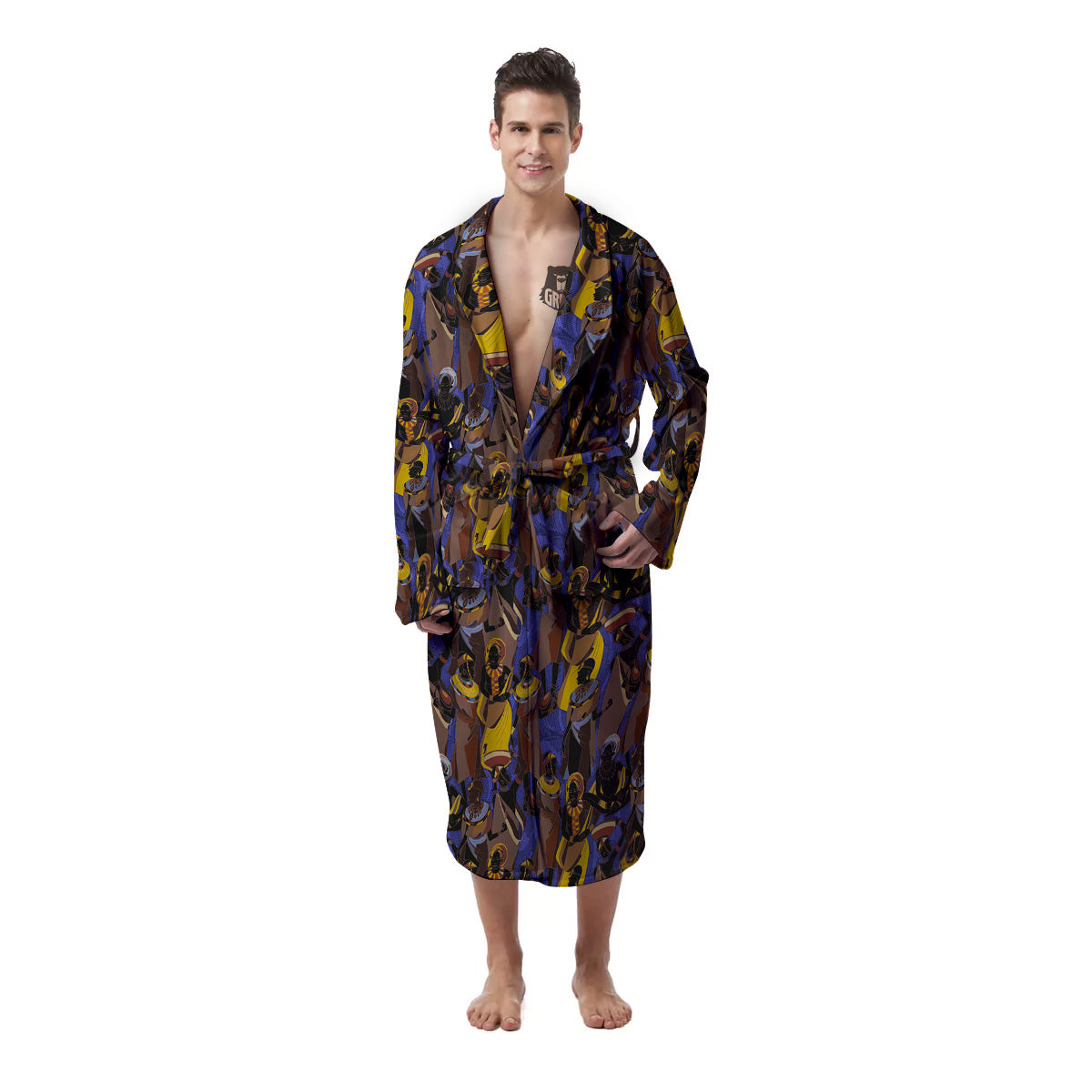 African Girl Art Print Pattern Men's Robe-grizzshop