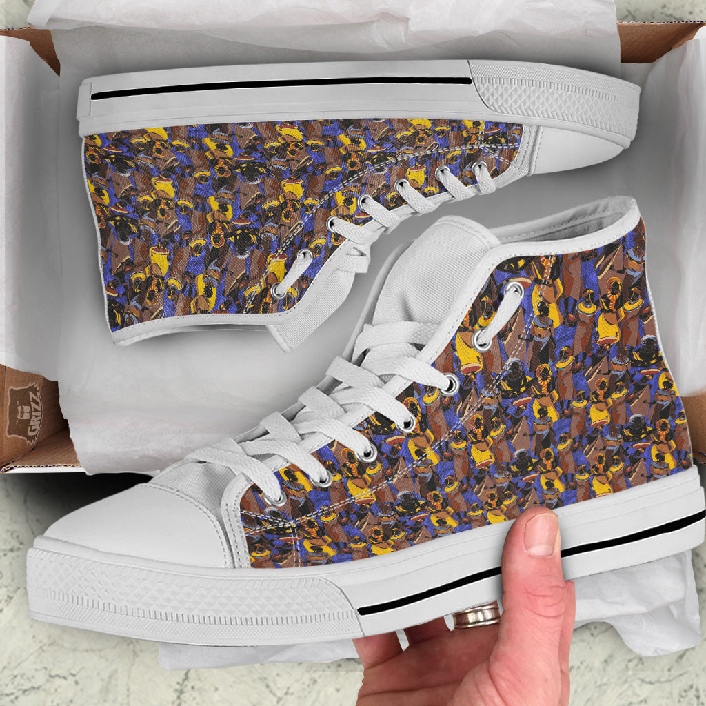 African Girl Art Print Pattern White High Top Shoes-grizzshop
