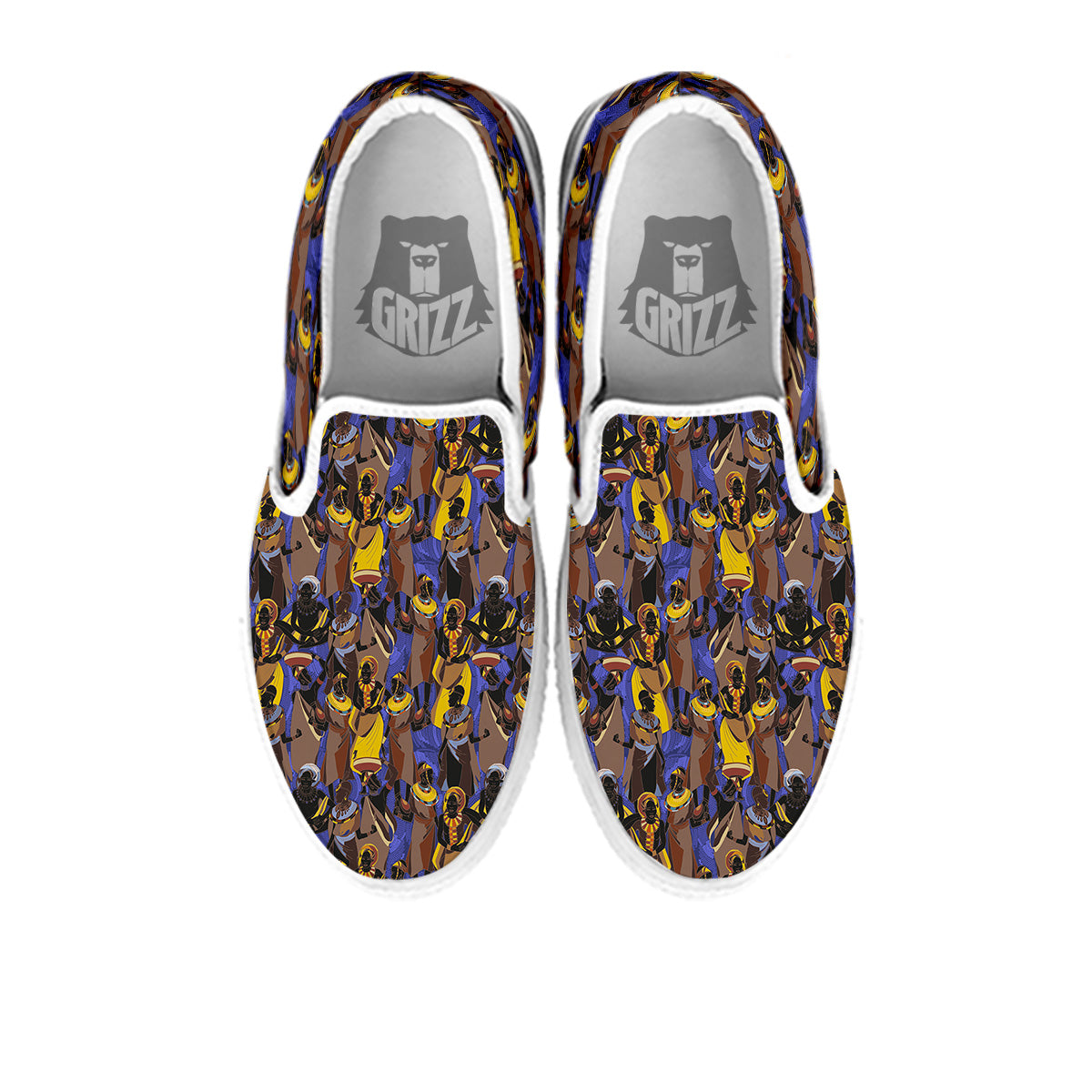 African Girl Art Print Pattern White Slip On Shoes-grizzshop