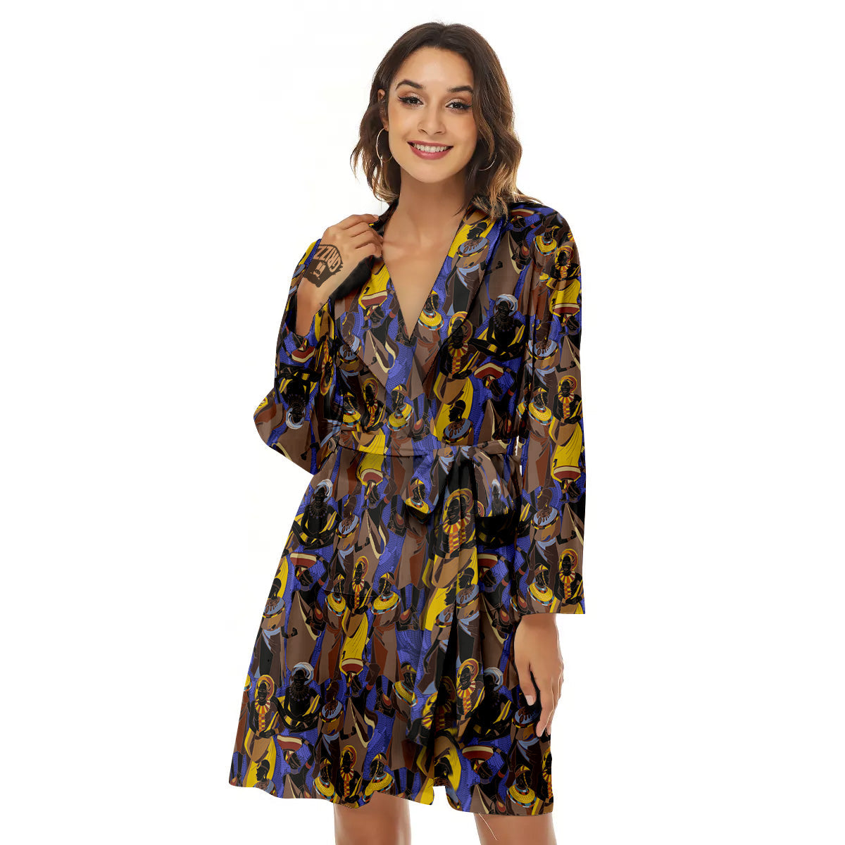 African Girl Art Print Pattern Women's Robe-grizzshop
