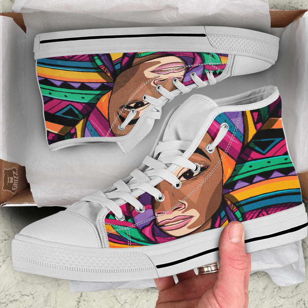 African Girl Art Print White High Top Shoes-grizzshop