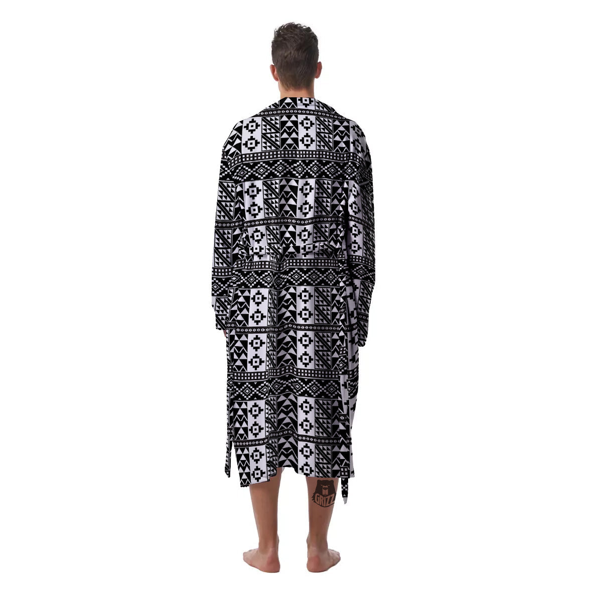 African Inspired White And Black Print Men's Robe-grizzshop
