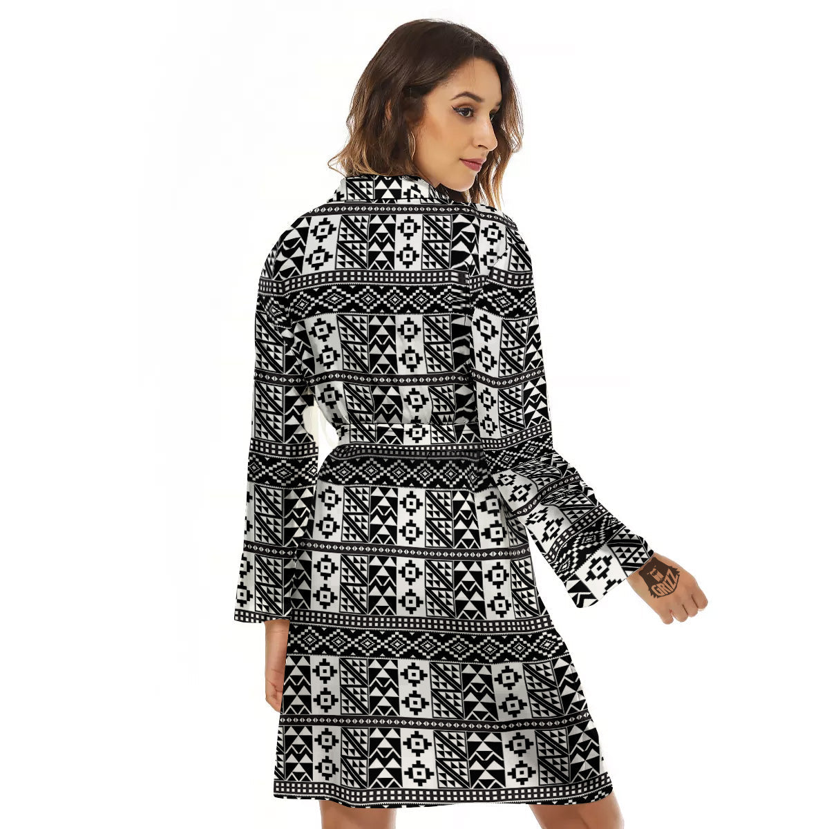 African Inspired White And Black Print Women's Robe-grizzshop