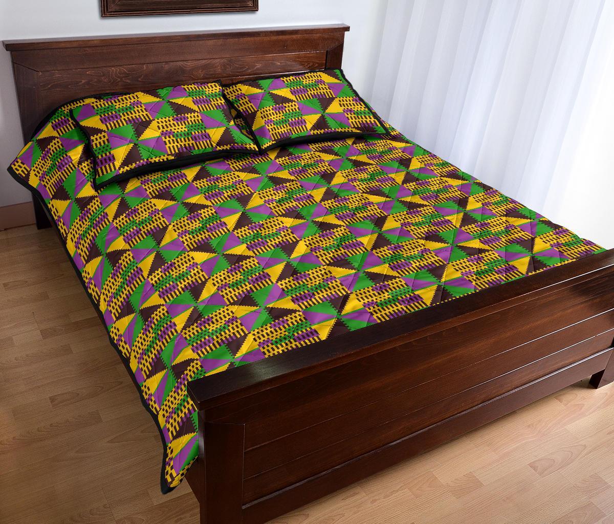 African Kente Pattern Print Bed Set Quilt-grizzshop