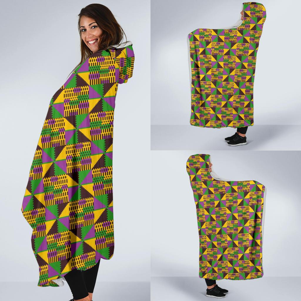 African Kente Pattern Print Hooded Blanket-grizzshop