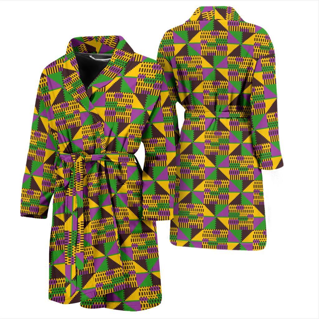 African Kente Pattern Print Men Long Robe-grizzshop