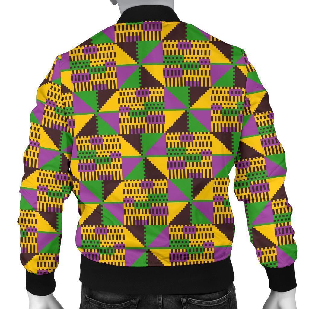 African Kente Pattern Print Men's Bomber Jacket-grizzshop
