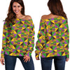 African Kente Pattern Print Women Off Shoulder Sweatshirt-grizzshop