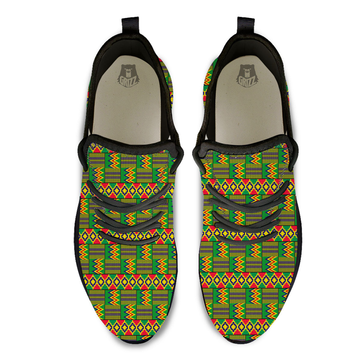 African Kente Print Pattern Black Athletic Shoes-grizzshop