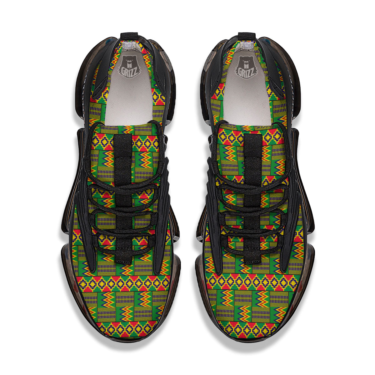 African Kente Print Pattern Black Gym Shoes-grizzshop