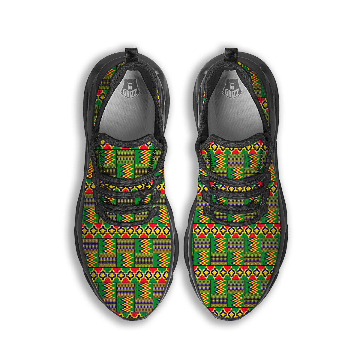African Kente Print Pattern Black Running Shoes-grizzshop