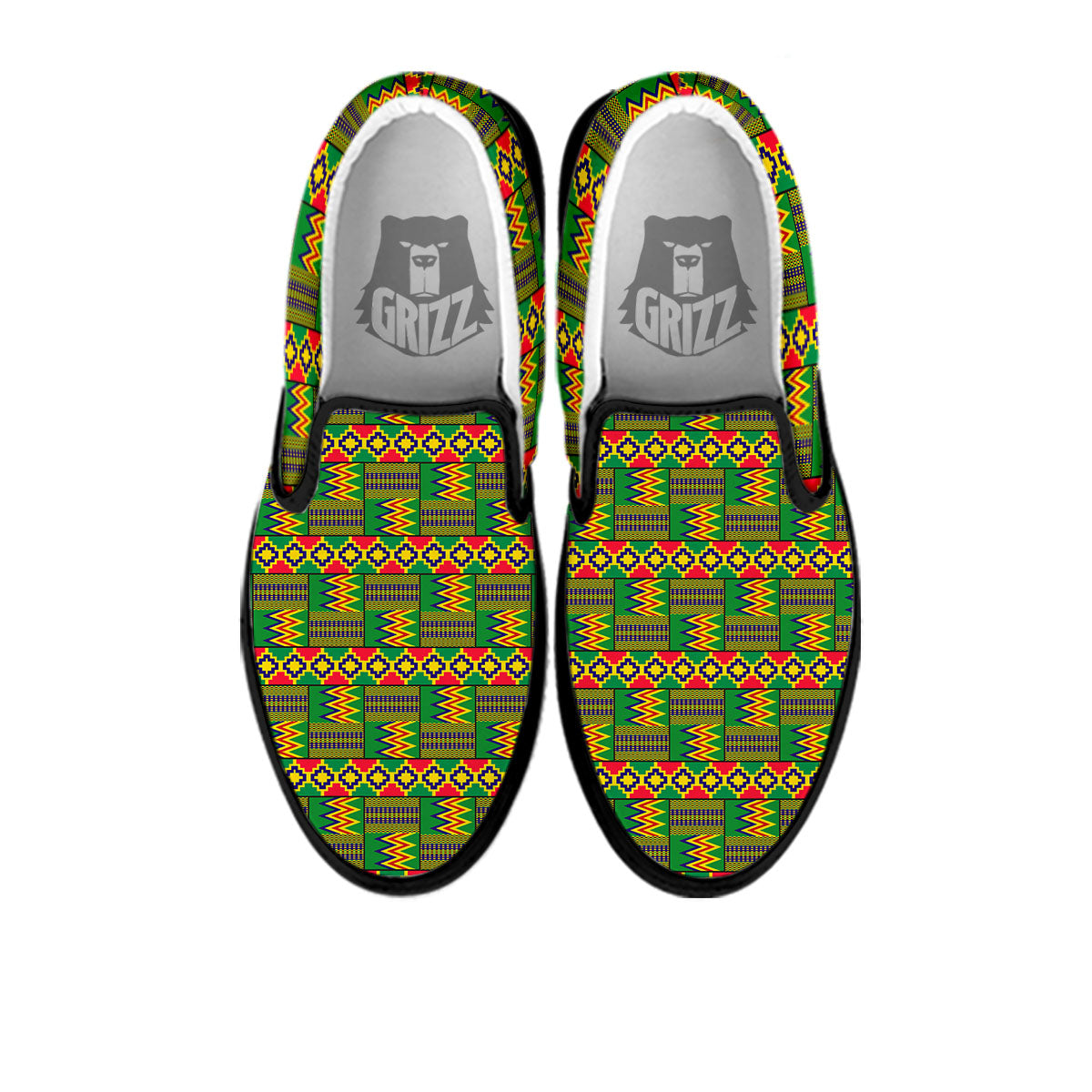 African Kente Print Pattern Black Slip On Shoes-grizzshop