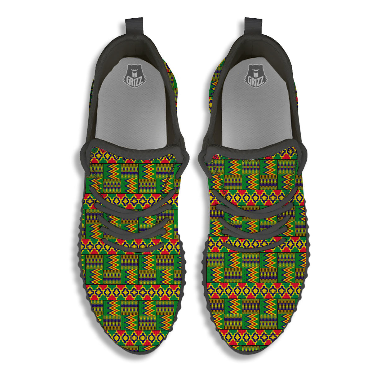 African Kente Print Pattern Black Walking Shoes-grizzshop