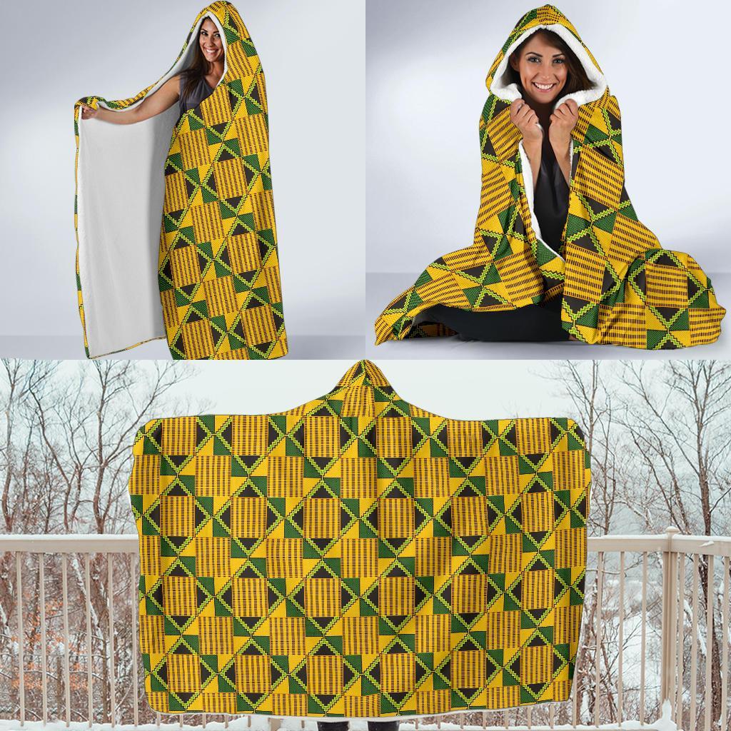 African Kente Print Pattern Hooded Blanket-grizzshop