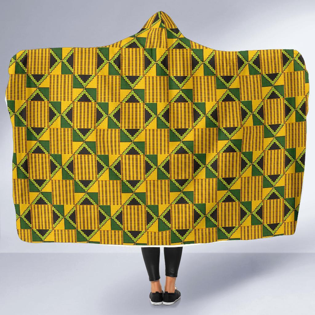 African Kente Print Pattern Hooded Blanket-grizzshop