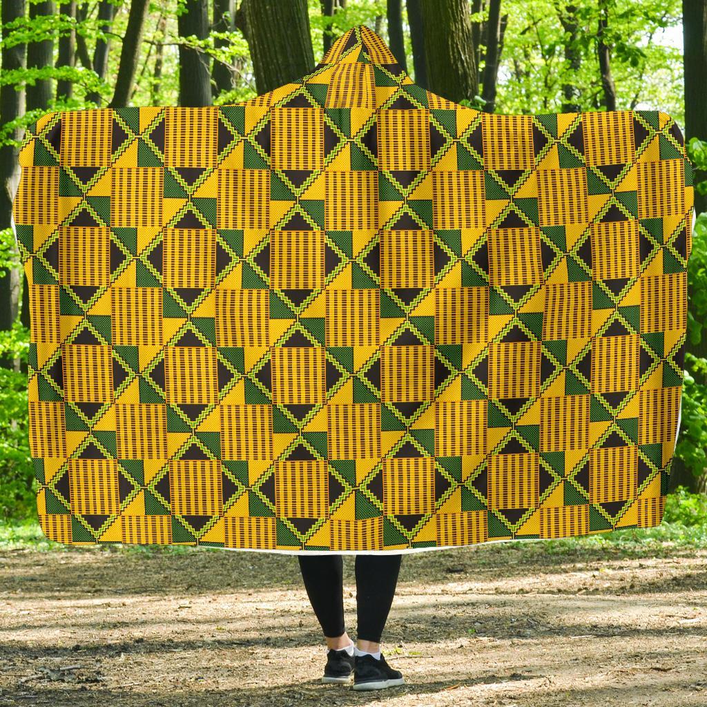 African Kente Print Pattern Hooded Blanket-grizzshop