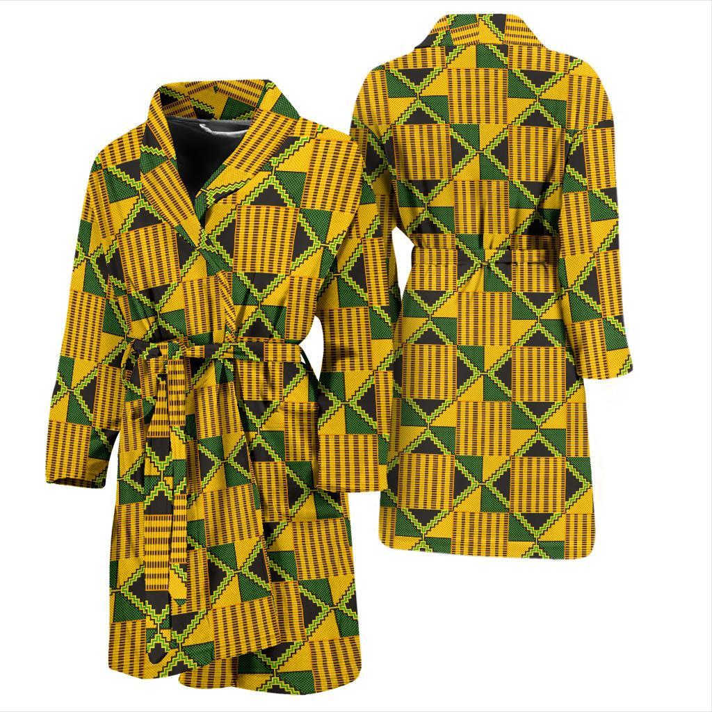 African Kente Print Pattern Men Long Robe-grizzshop