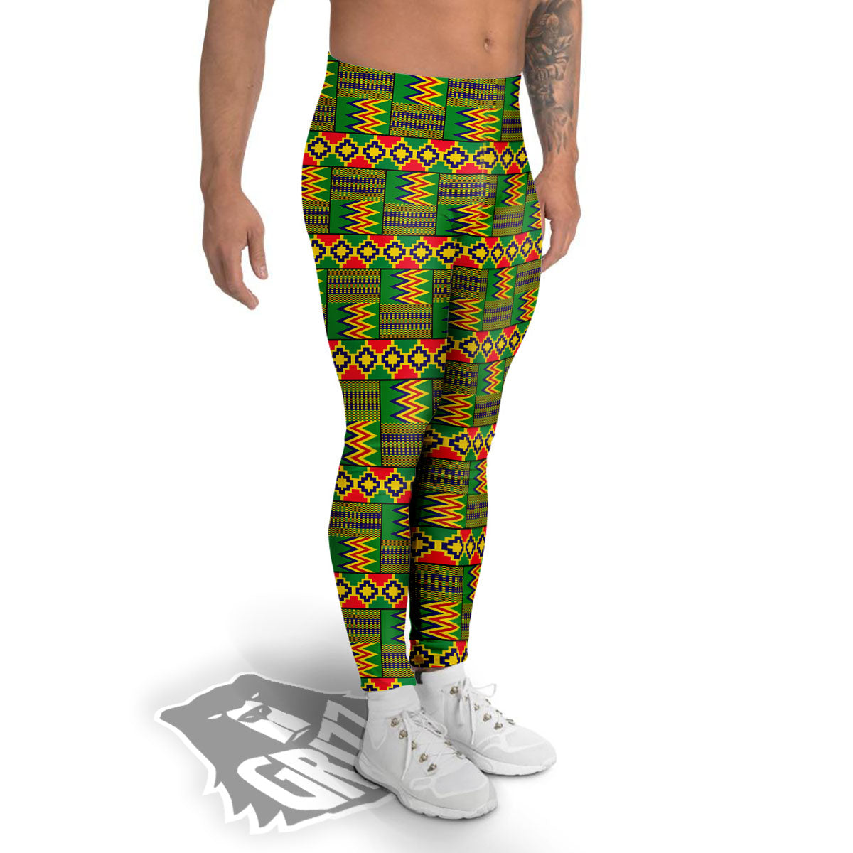 African Kente Print Pattern Men's Leggings-grizzshop