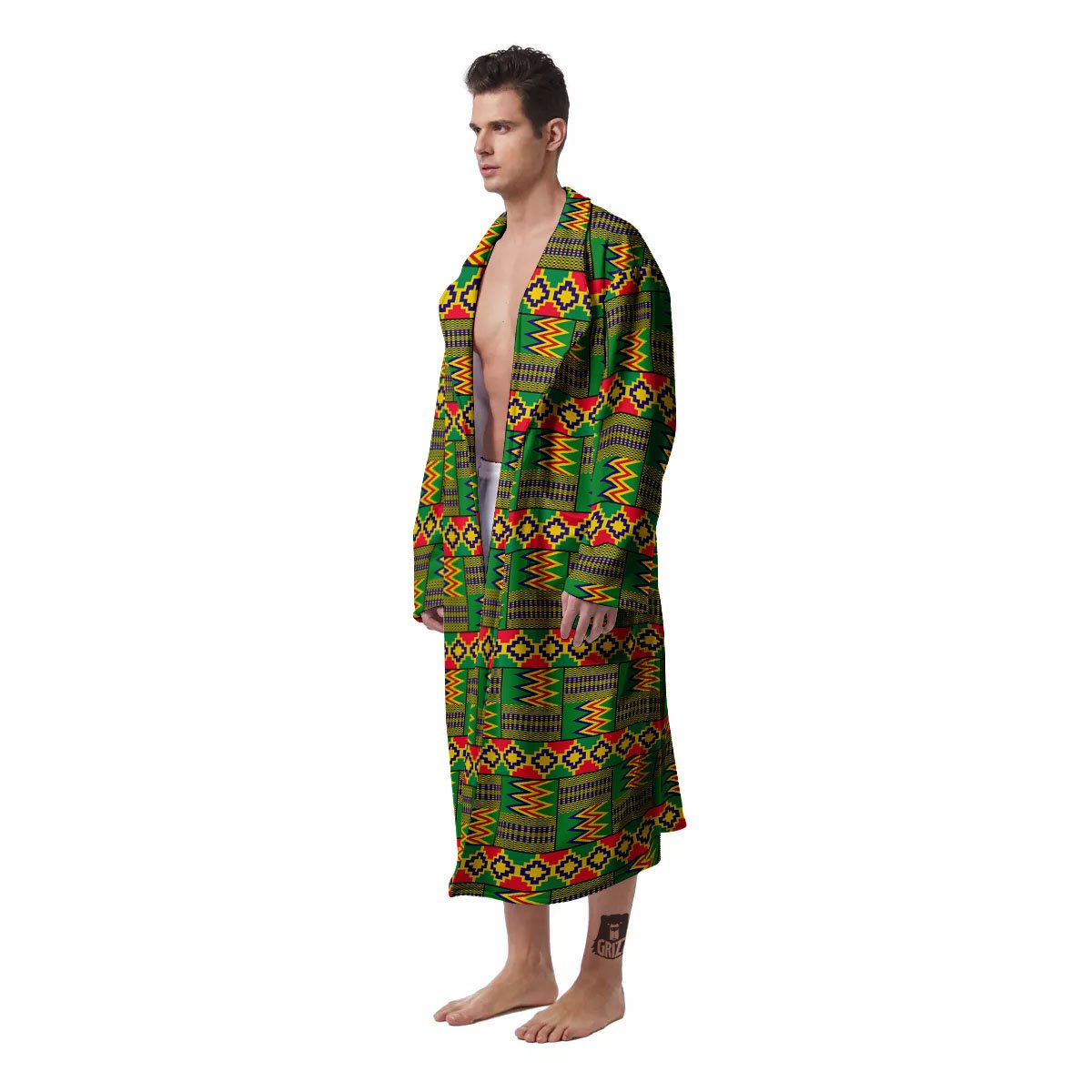 African Kente Print Pattern Men's Robe-grizzshop