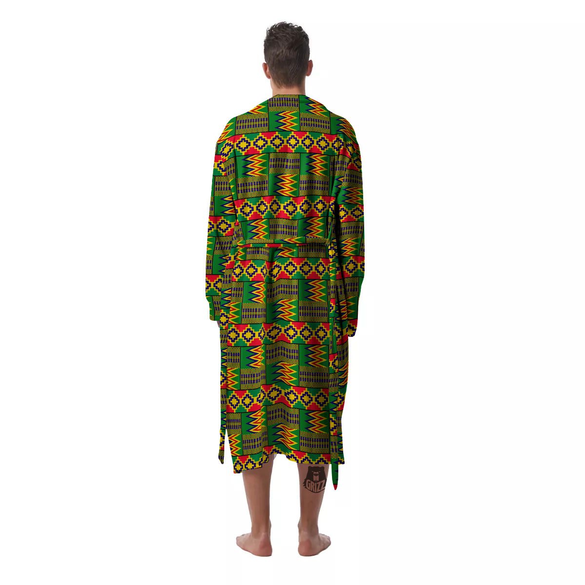 African Kente Print Pattern Men's Robe-grizzshop