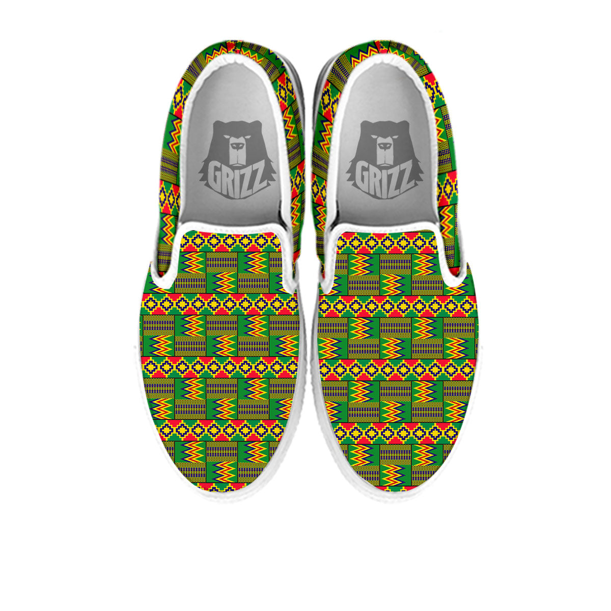 African Kente Print Pattern White Slip On Shoes-grizzshop