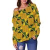 African Kente Print Pattern Women Off Shoulder Sweatshirt-grizzshop
