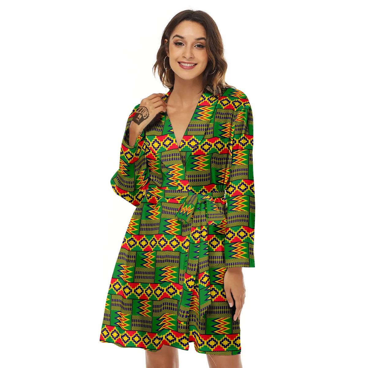 African Kente Print Pattern Women's Robe-grizzshop