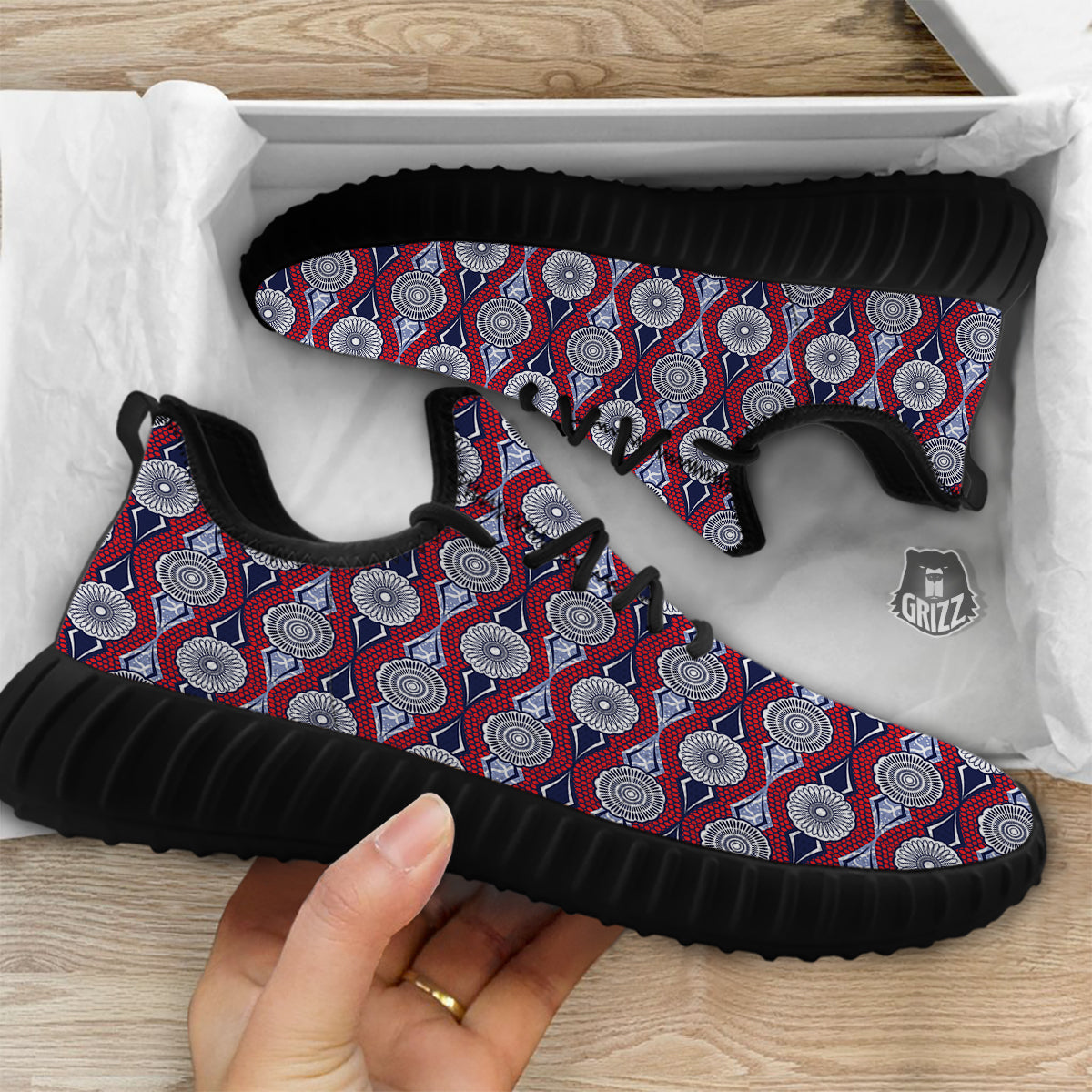 African Kitenge Print Black Walking Shoes-grizzshop