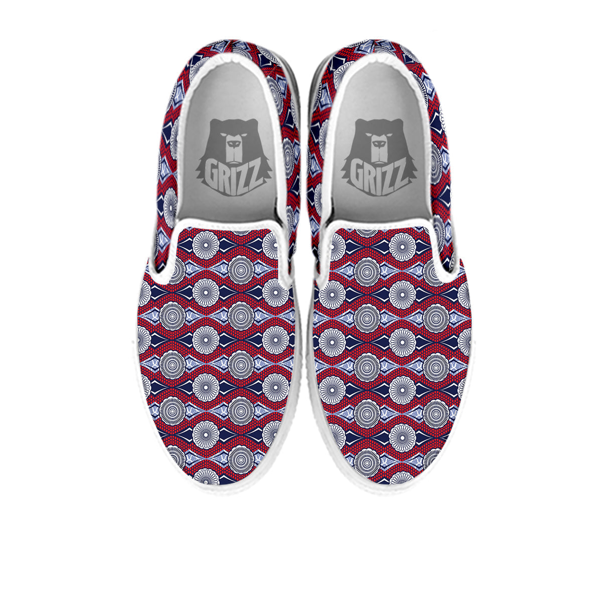 African Kitenge Print White Slip On Shoes-grizzshop