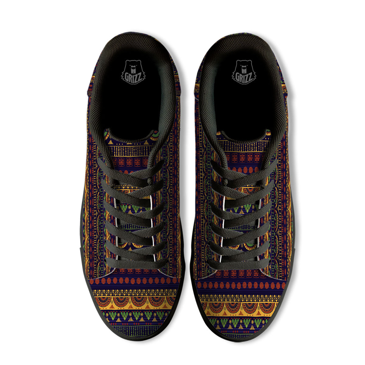 African Tribal Native Print Pattern Black Low Top Sneakers-grizzshop